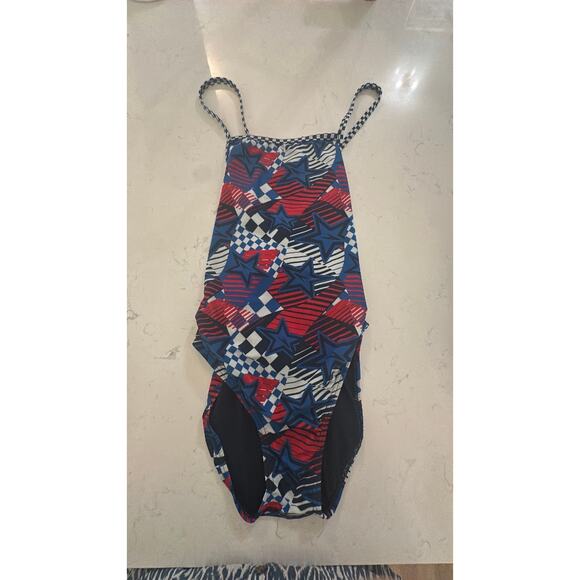 Women's Speedo Printed Double X Back 1Pc Overdrive True Cobalt 38 - Picture 3 of 4